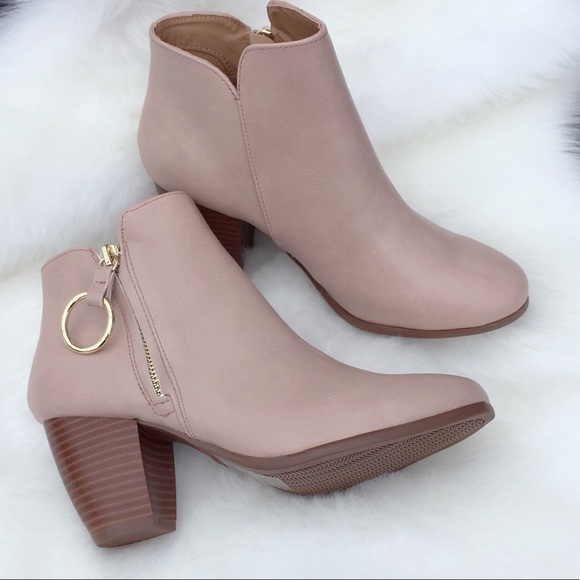 Nude Ankle Booties Gold Ring Zipper - Picture 4 of 5